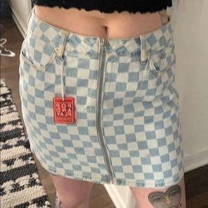 Checkered zip up skirt